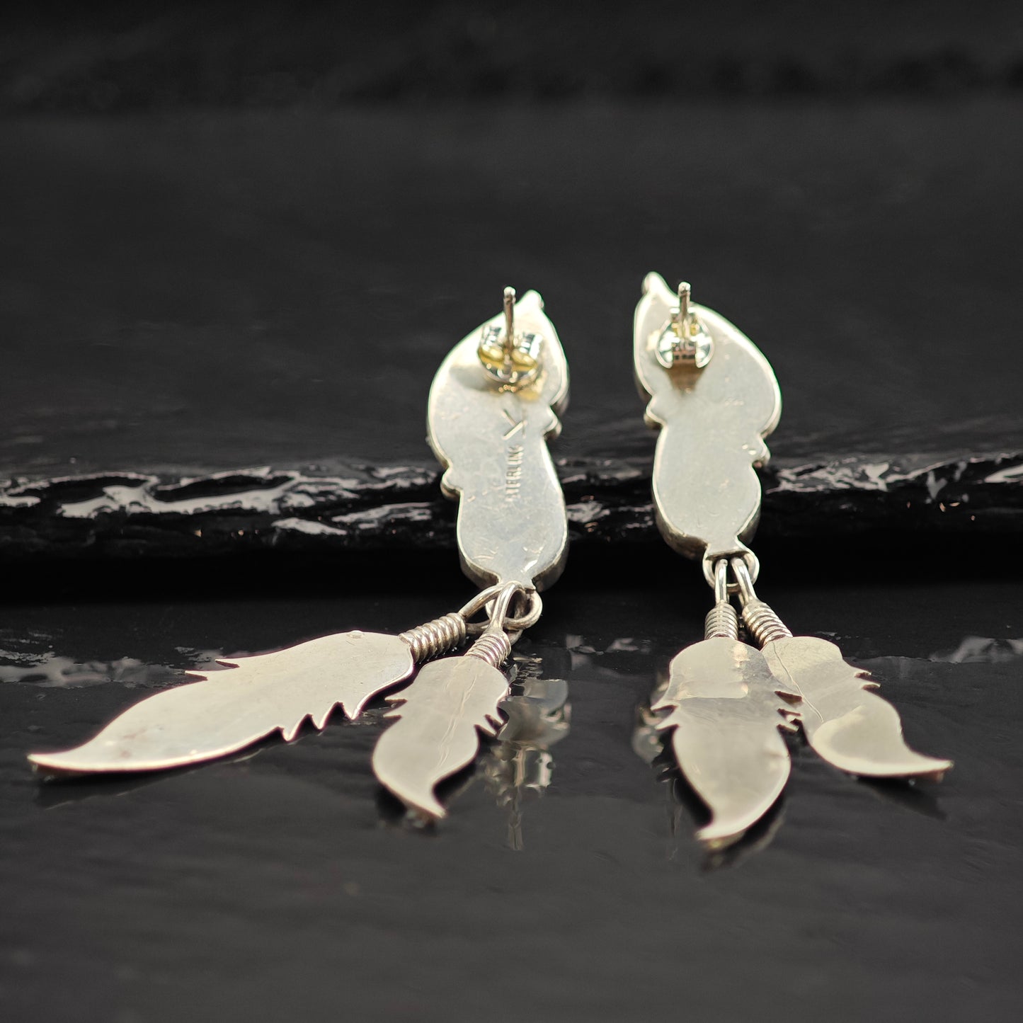 Vintage Native American Pink MOP Floral Sterling Silver Stud/Dangle Earrings ER2988
