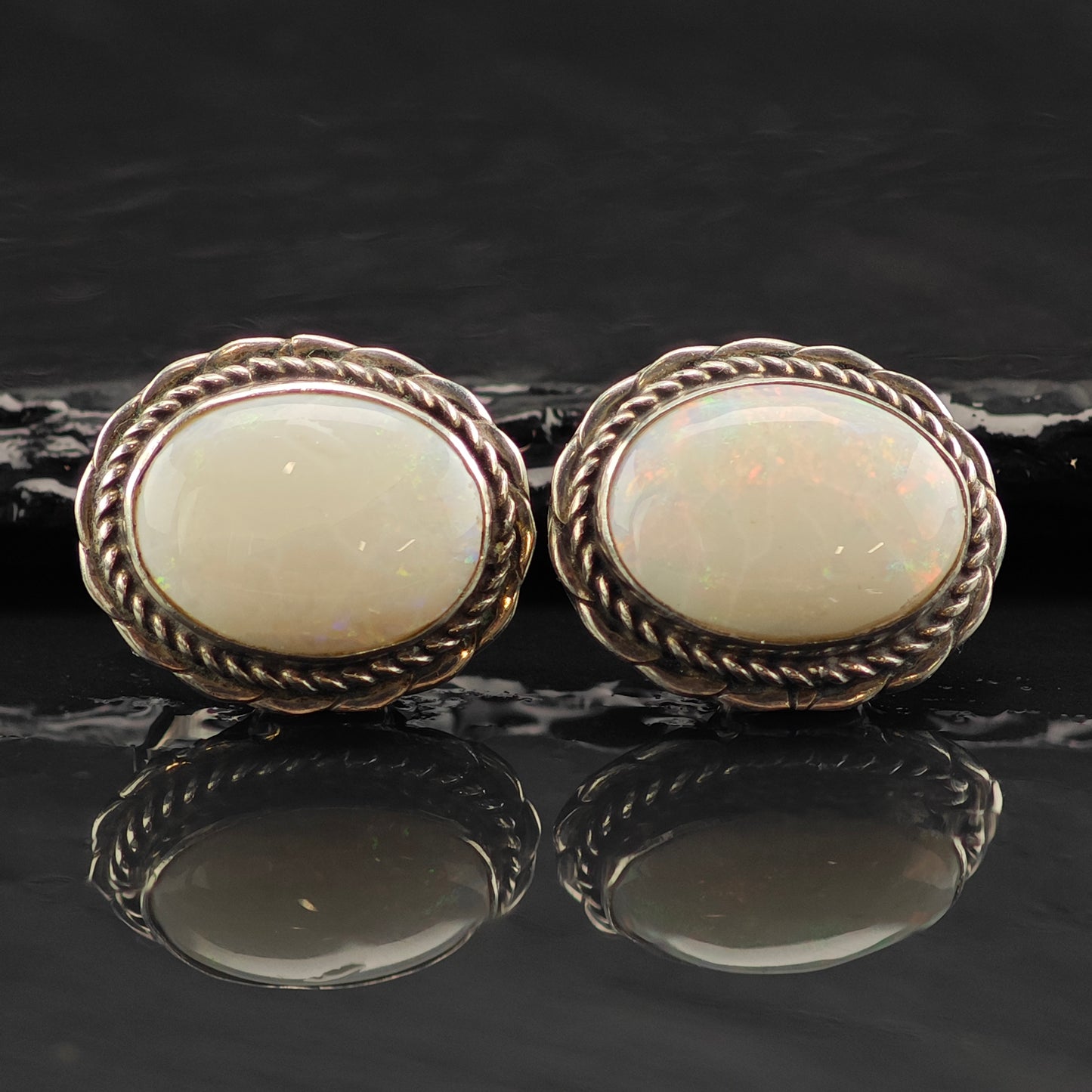 Vintage Native American White Lab Opal Sterling Silver Screwback Earrings ER2991
