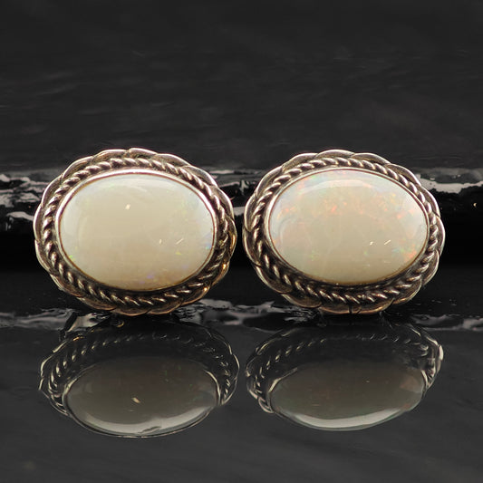 Vintage Native American White Lab Opal Sterling Silver Screwback Earrings ER2991
