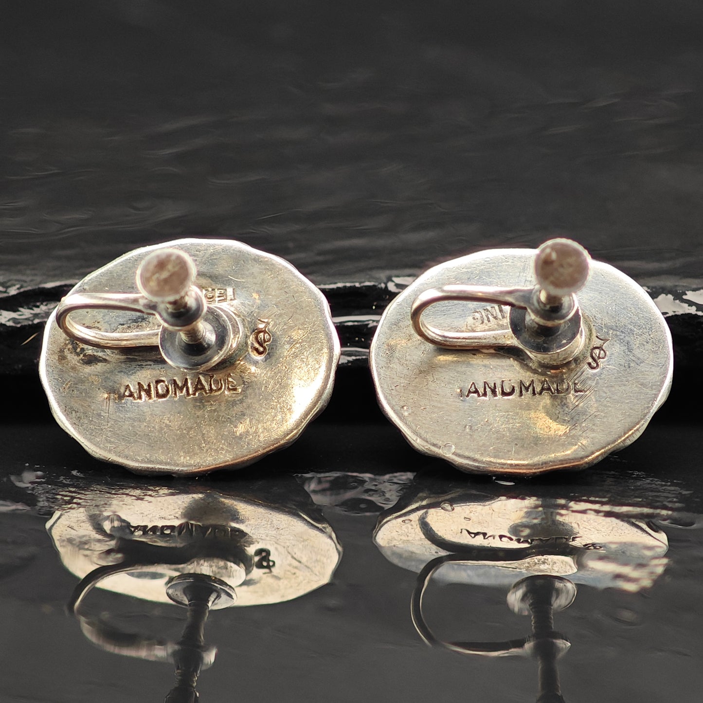 Vintage Native American White Lab Opal Sterling Silver Screwback Earrings ER2991