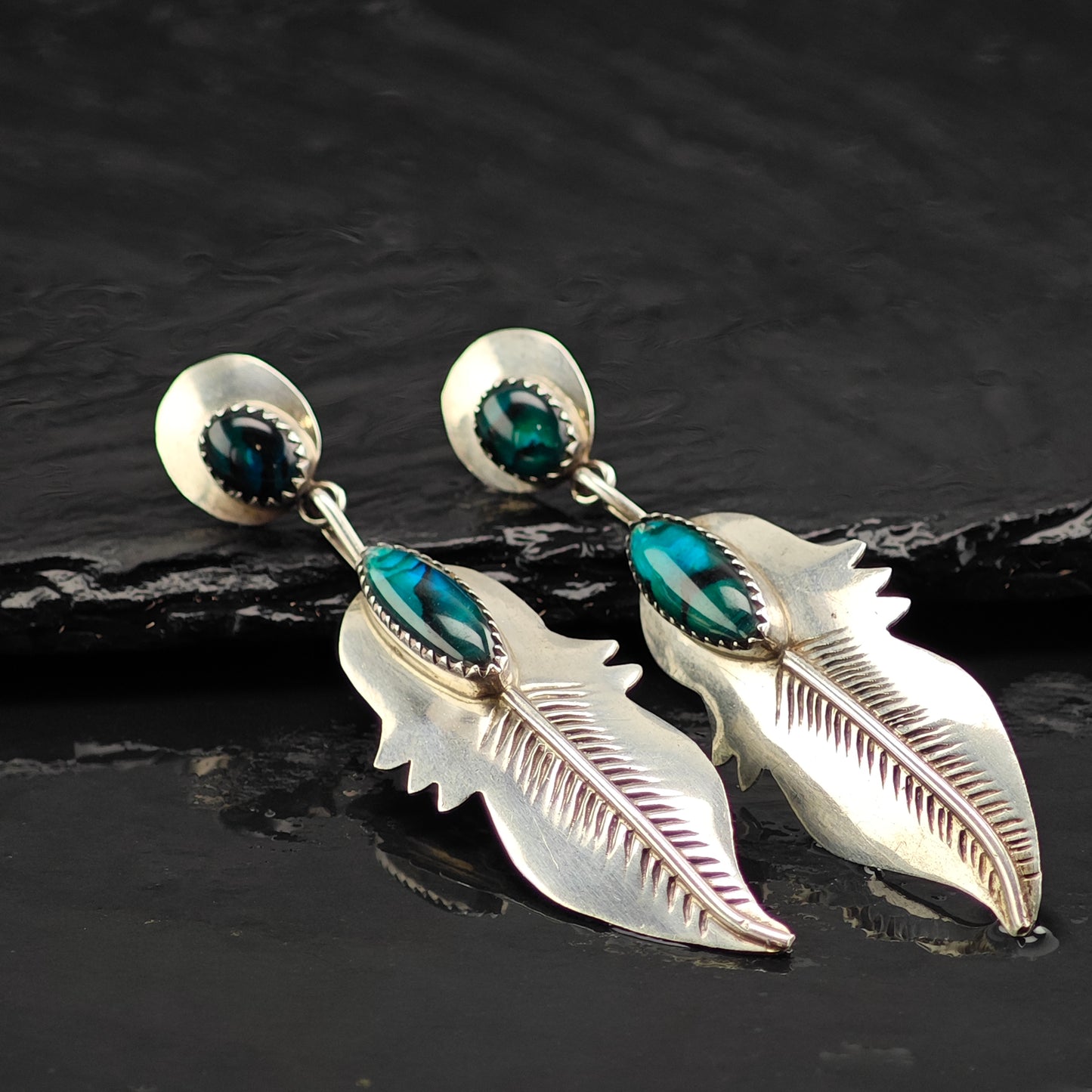 Vintage Native American Abalone Doublet Sterling Silver Stud/Dangle Earrings ER2992
