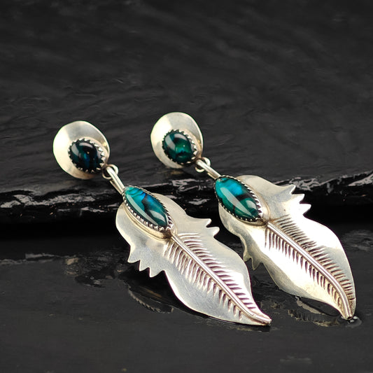 Vintage Native American Abalone Doublet Sterling Silver Stud/Dangle Earrings ER2992