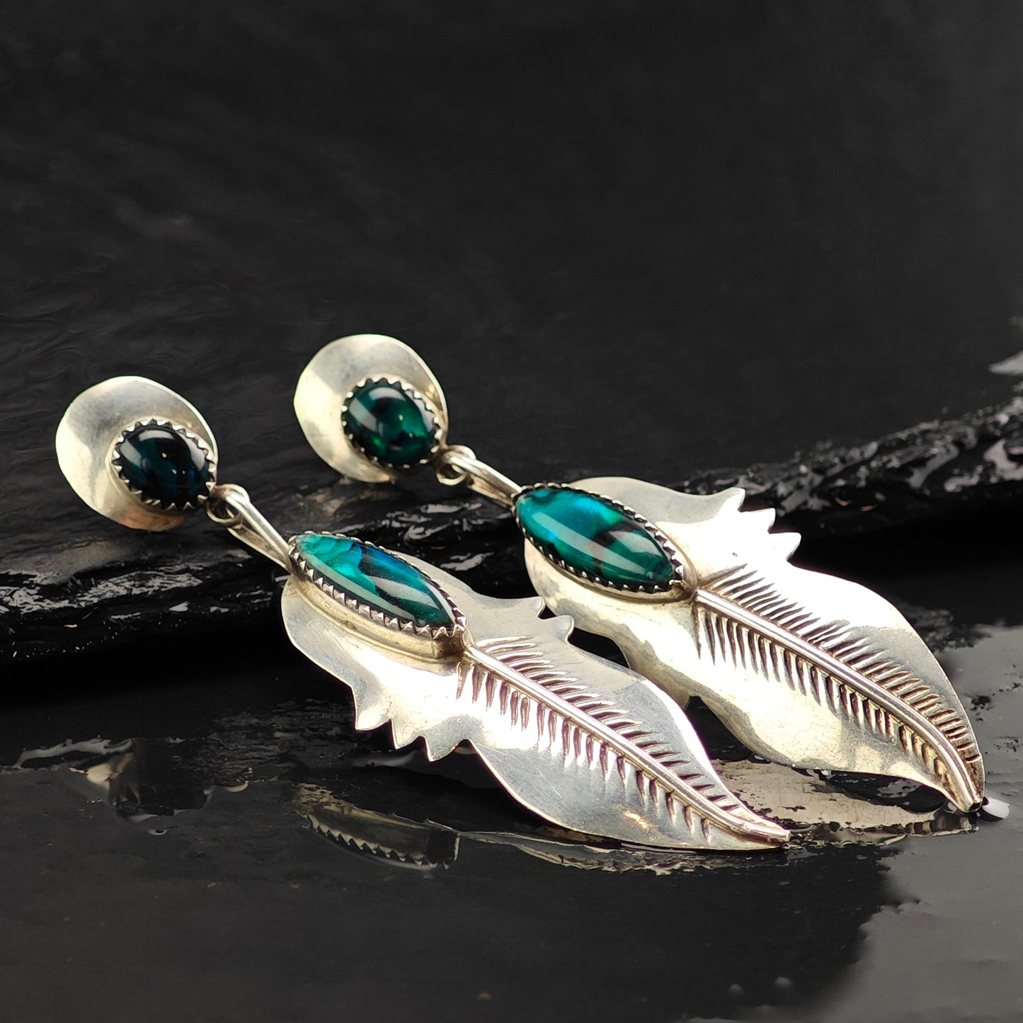 Vintage Native American Abalone Doublet Sterling Silver Stud/Dangle Earrings ER2992