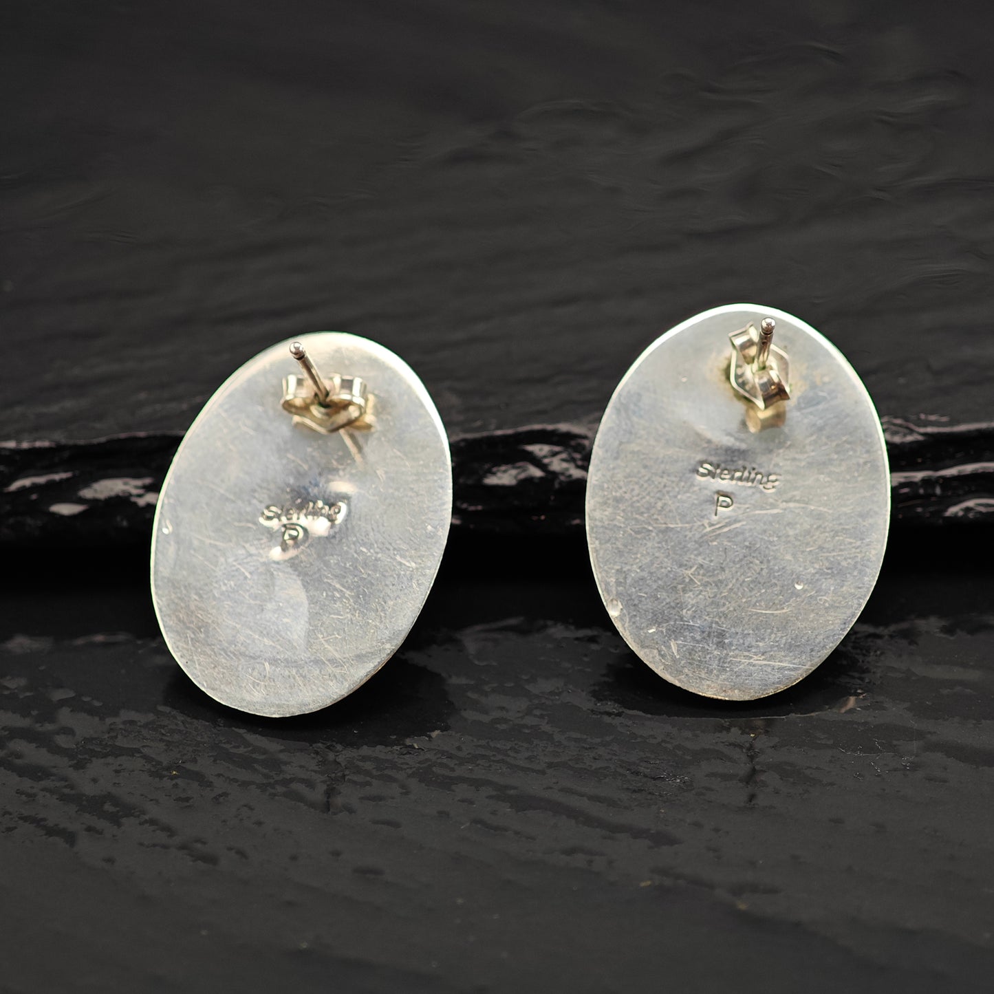 Vintage Native American Turquoise Shadowbox Sterling Silver Stud Earrings ER2993