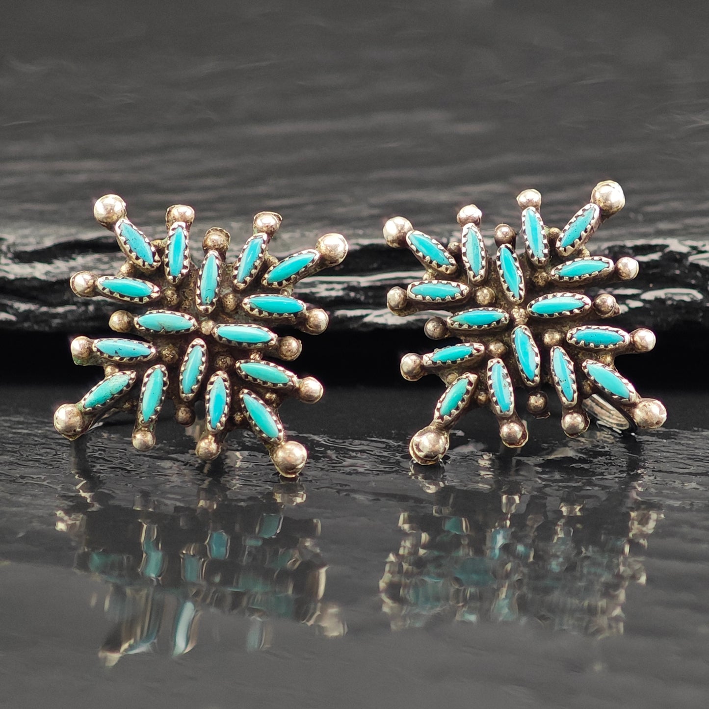 Choice of Vintage Zuni Turquoise Cluster Sterling Silver Screw Back /Dangle Earrings ER2994
