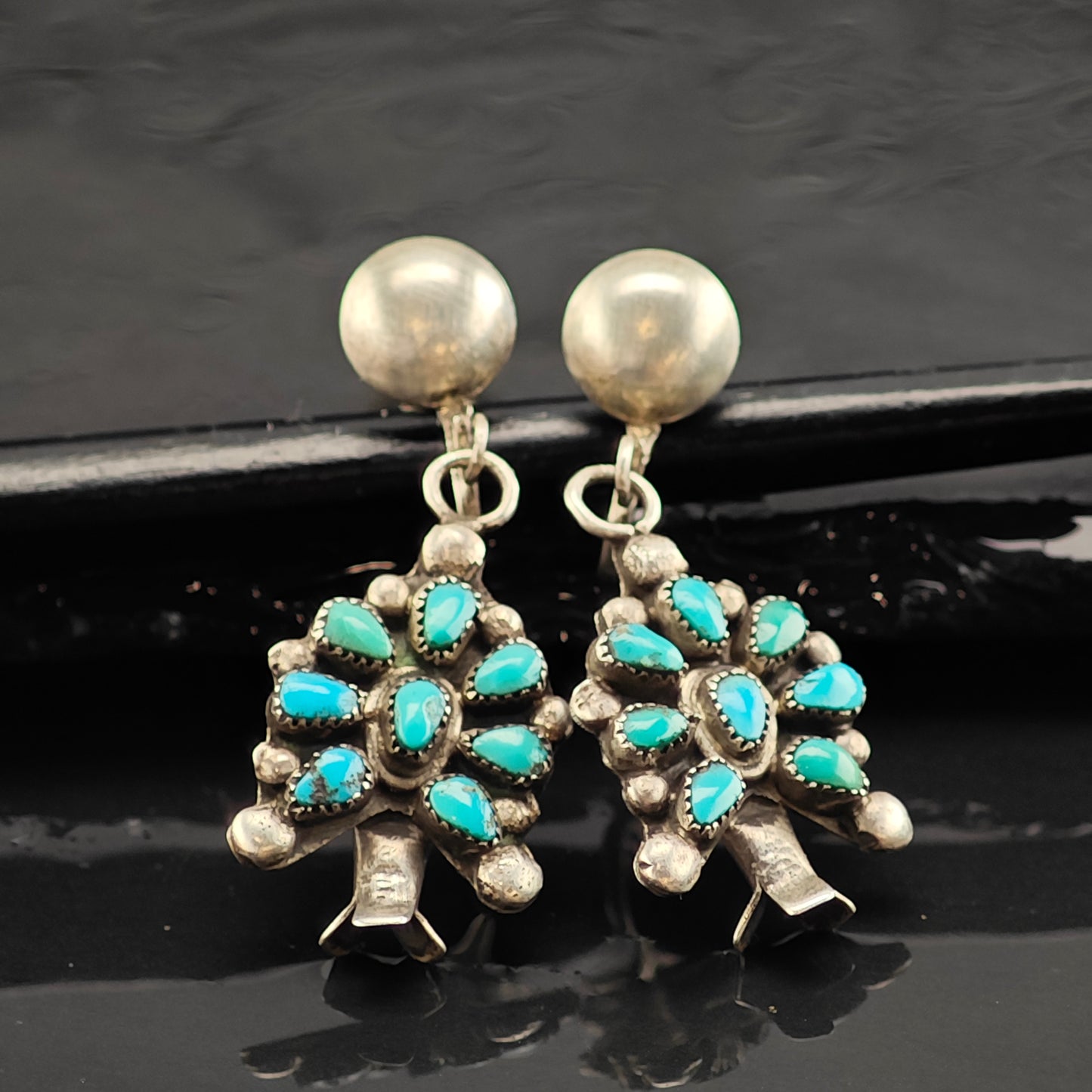 Choice of Vintage Zuni Turquoise Cluster Sterling Silver Screw Back /Dangle Earrings ER2994