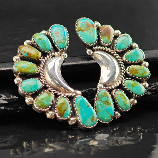 Vintage SW Turquoise Crescent Cluster Sterling Silver Stud Earrings ER2995