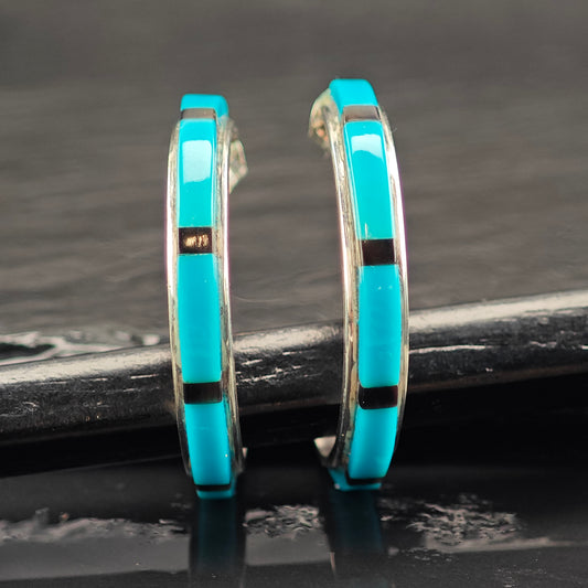 Vintage Native American Turquoise Stamped Bowl Sterling Silver Stud Earrings ER2998
