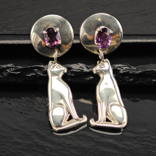 Vintage Carol Felley Amethyst Feline Sterling Silver Stud/Dangle Earrings ER3002