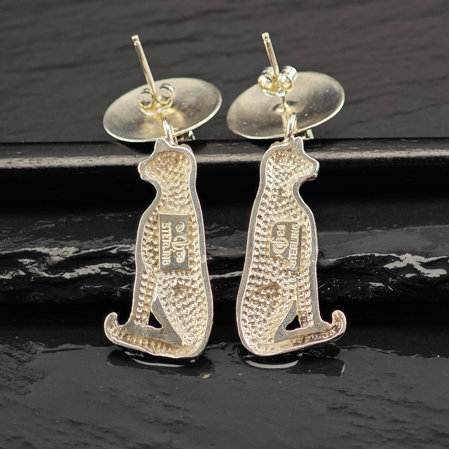 Vintage Carol Felley Amethyst Feline Sterling Silver Stud/Dangle Earrings ER3002