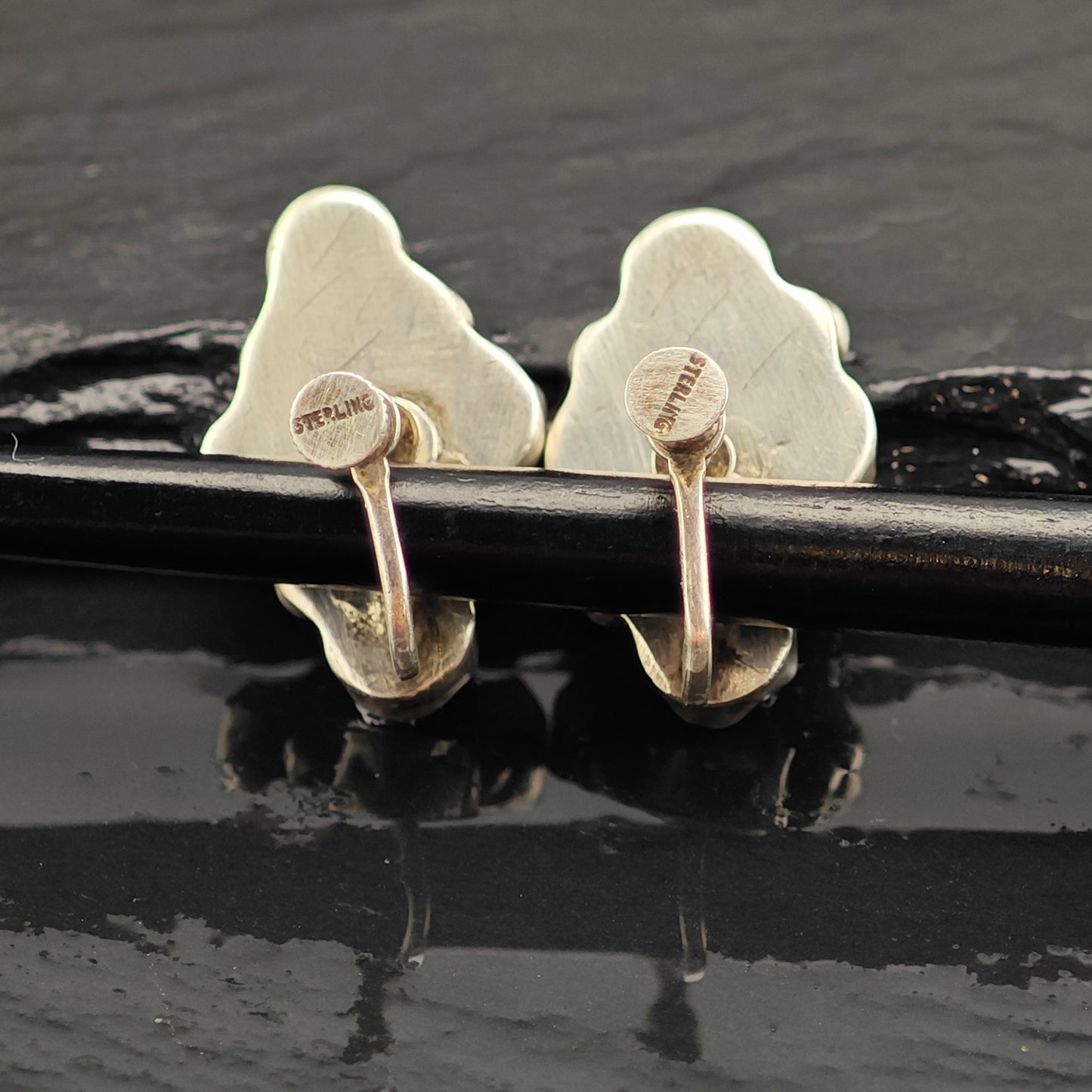 Vintage Native American Turquoise Carved Sterling Silver Screwback Earrings ER3003