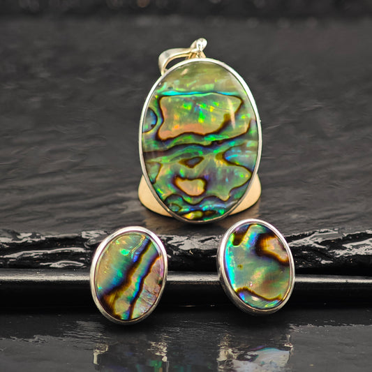 Vintage Multi-color Abalone Shell Set Sterling Silver Stud/Pendant Earrings ER3007