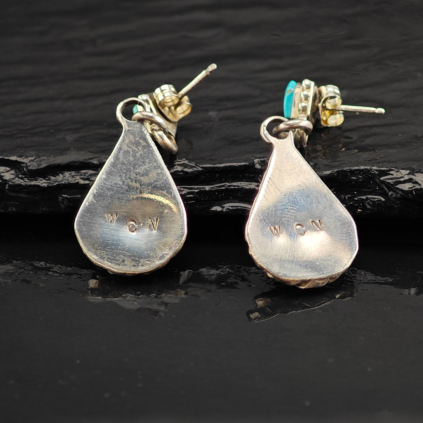 Vintage Native American Multi-Stone Inlay Teardrop Sterling Silver Stud/Dangle Earrings ER3008