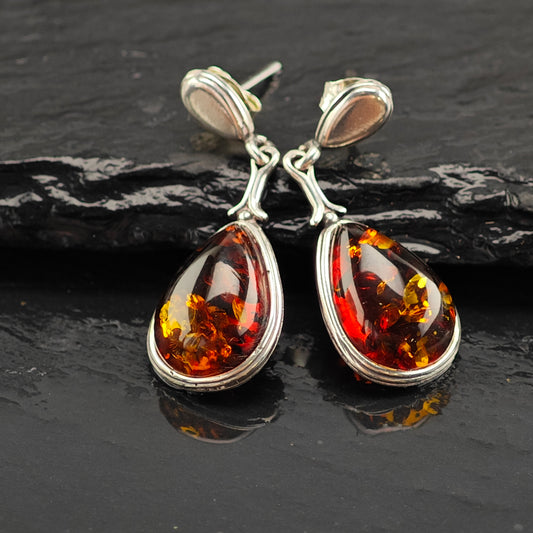 Vintage Amber Teardrop Sterling Silver Stud/Dangle Earrings ER3009