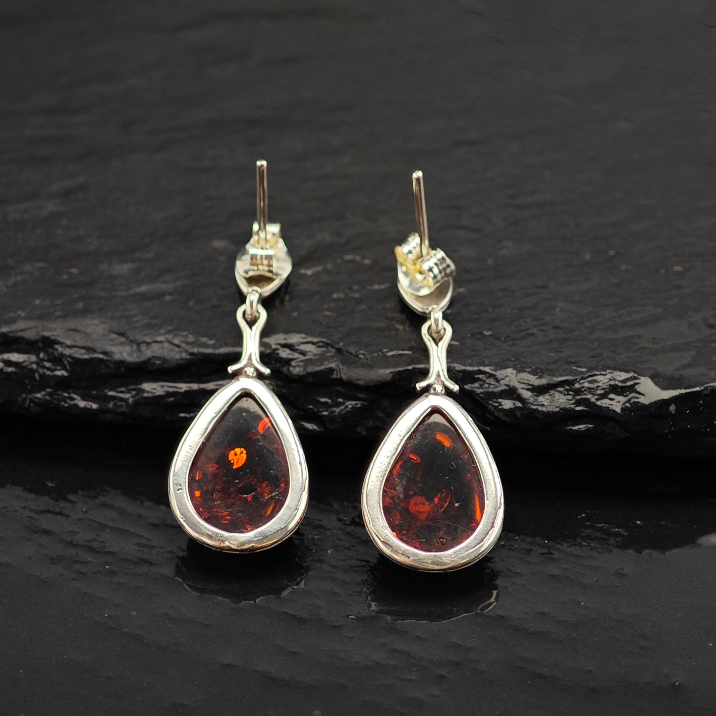 Vintage Amber Teardrop Sterling Silver Stud/Dangle Earrings ER3009