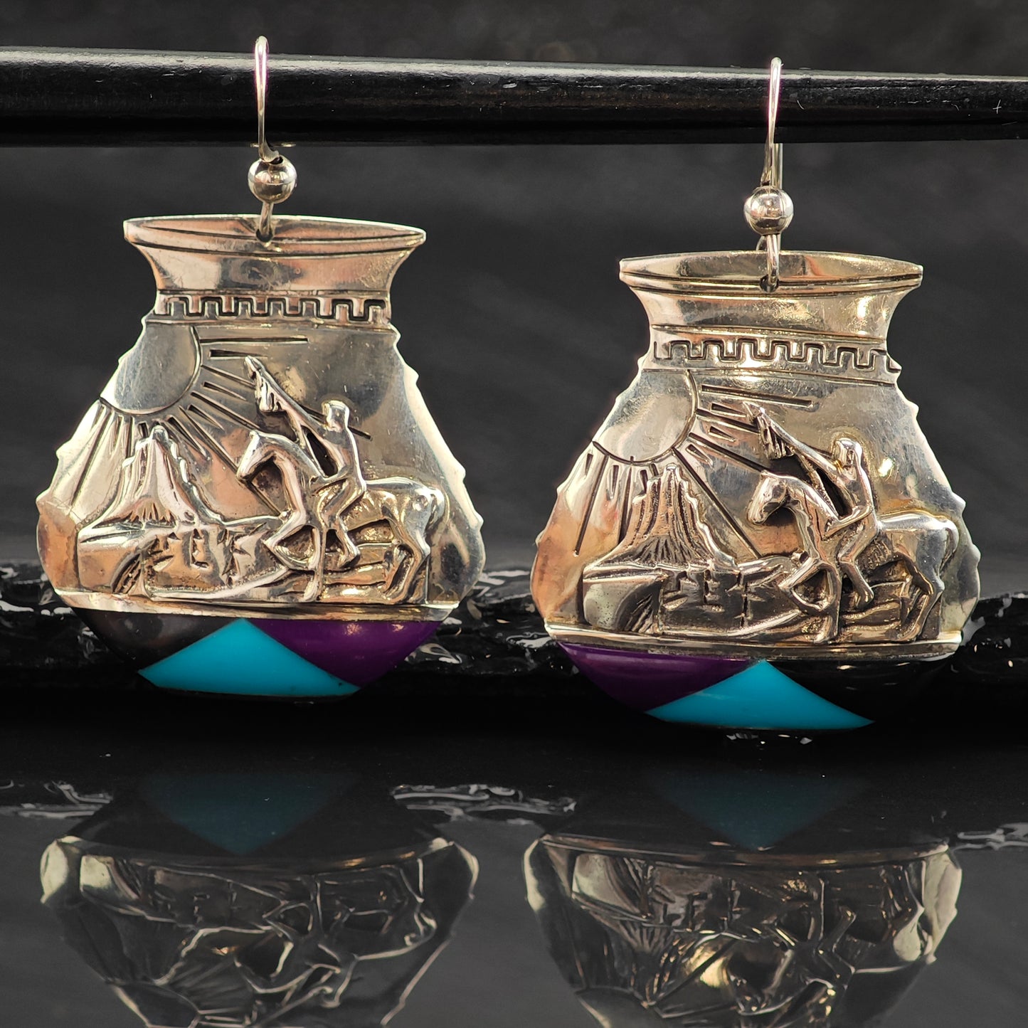 Vintage SW Multi-Stone Landscape Sterling Silver Hook/Dangle Earrings ER3010