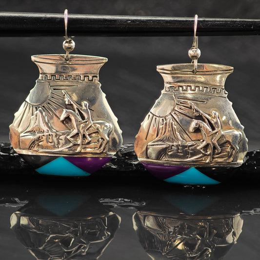 Vintage SW Multi-Stone Landscape Sterling Silver Hook/Dangle Earrings ER3010