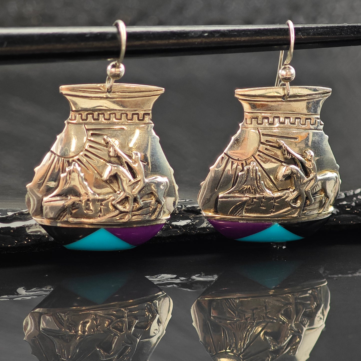 Vintage SW Multi-Stone Landscape Sterling Silver Hook/Dangle Earrings ER3010