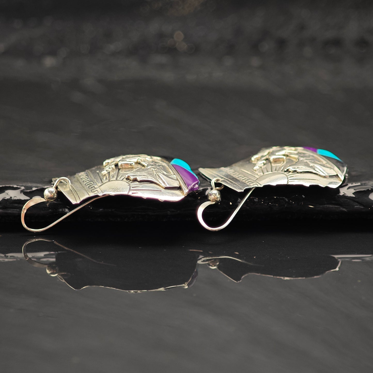 Vintage SW Multi-Stone Landscape Sterling Silver Hook/Dangle Earrings ER3010