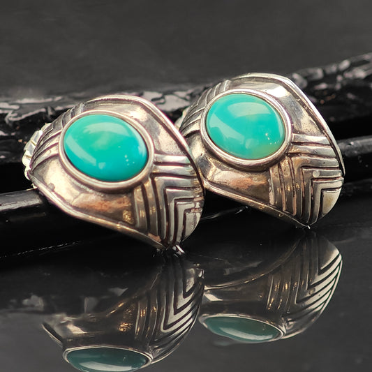 Vintage Relios Turquoise Shell Shape Sterling Silver Stud/Half hoop Earrings ER3044