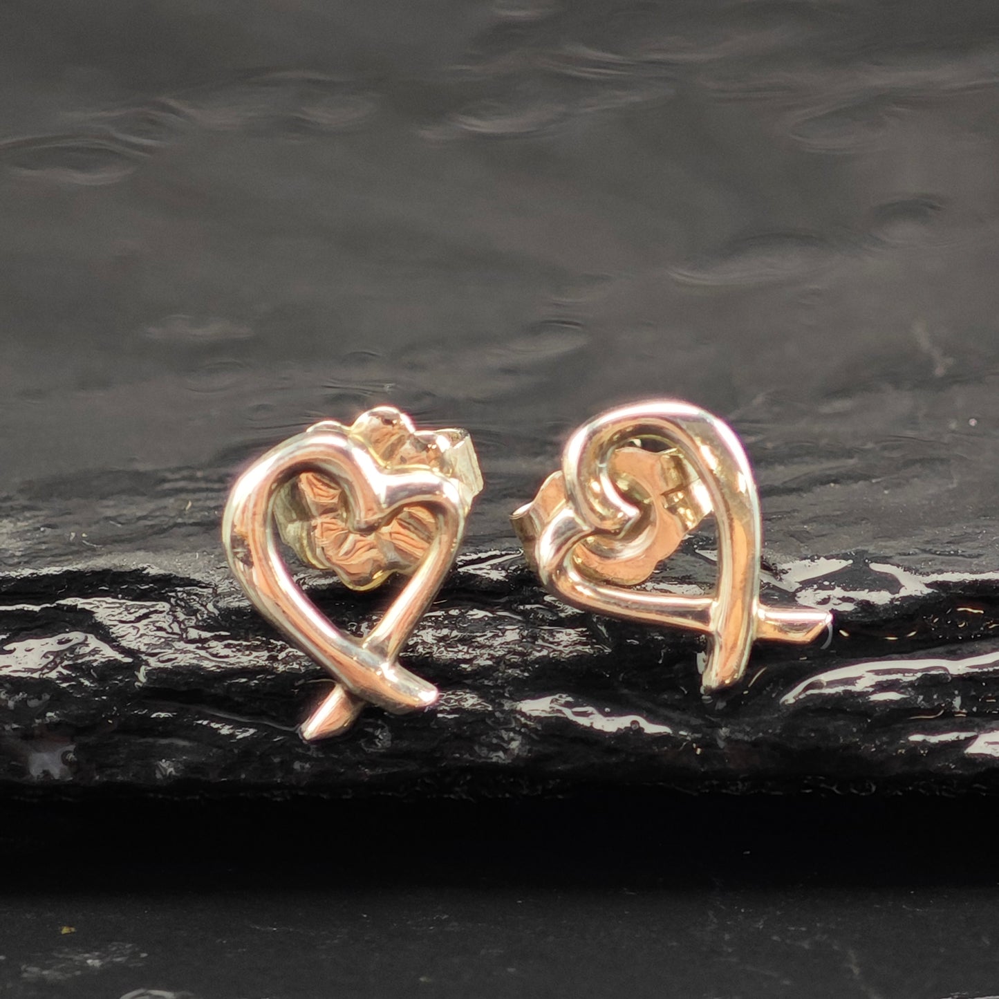 Vintage Tiffany Heart Sterling Silver Stud Earrings ER3013