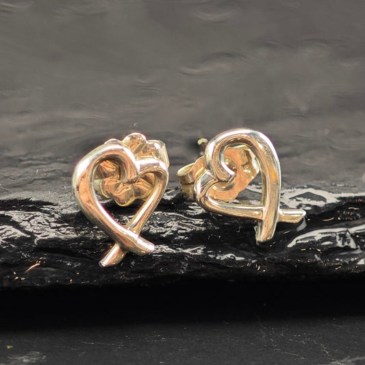 Vintage Tiffany Heart Sterling Silver Stud Earrings ER3013