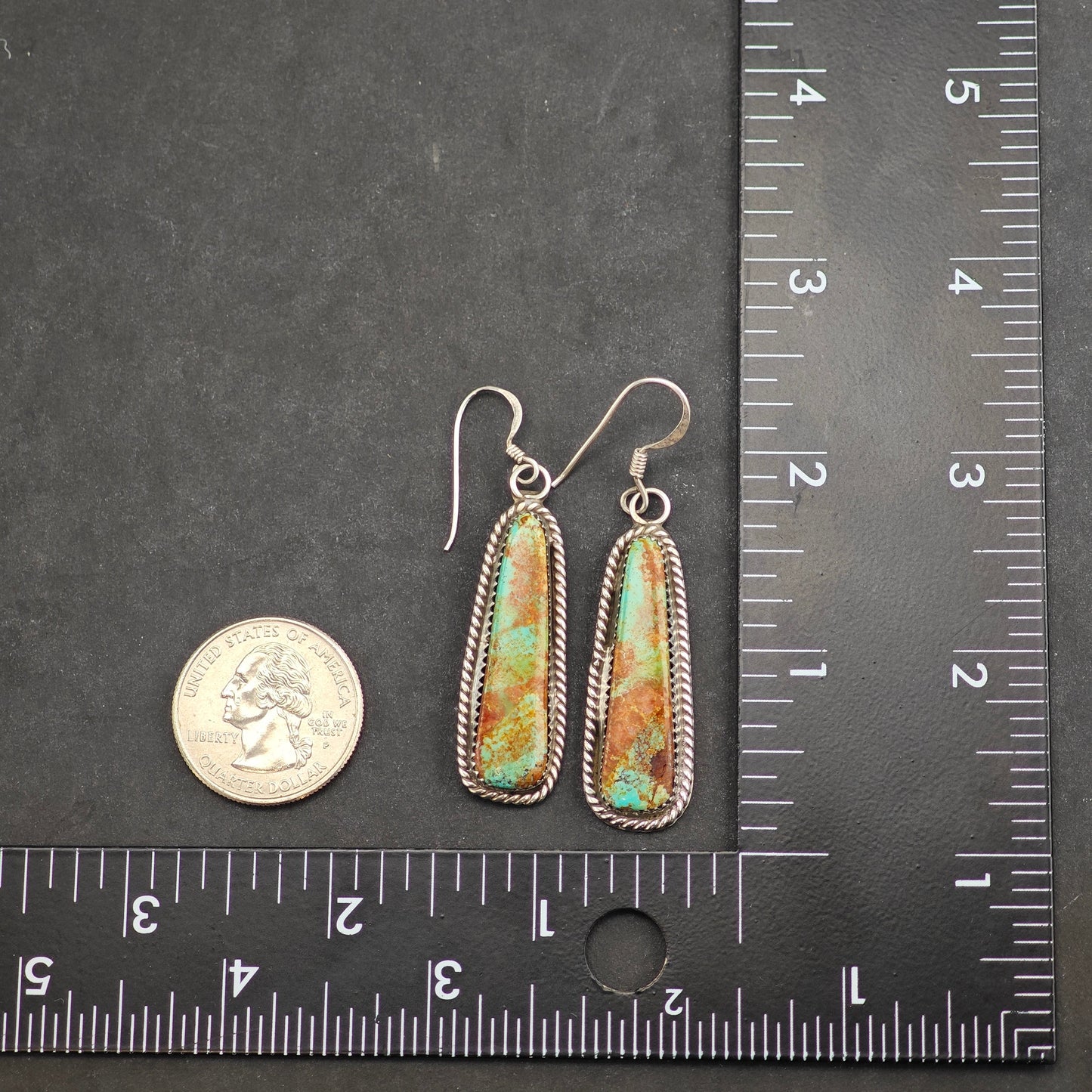 Vintage SW Green Brown Turquoise Sterling Silver Hook/Dangle Earrings ER2981