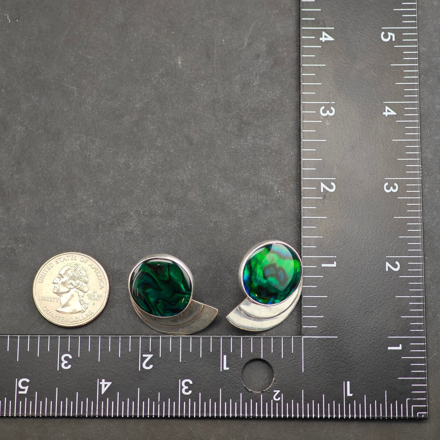 Vintage Green Abalone Doublet Sterling Silver Stud Earrings ER2982