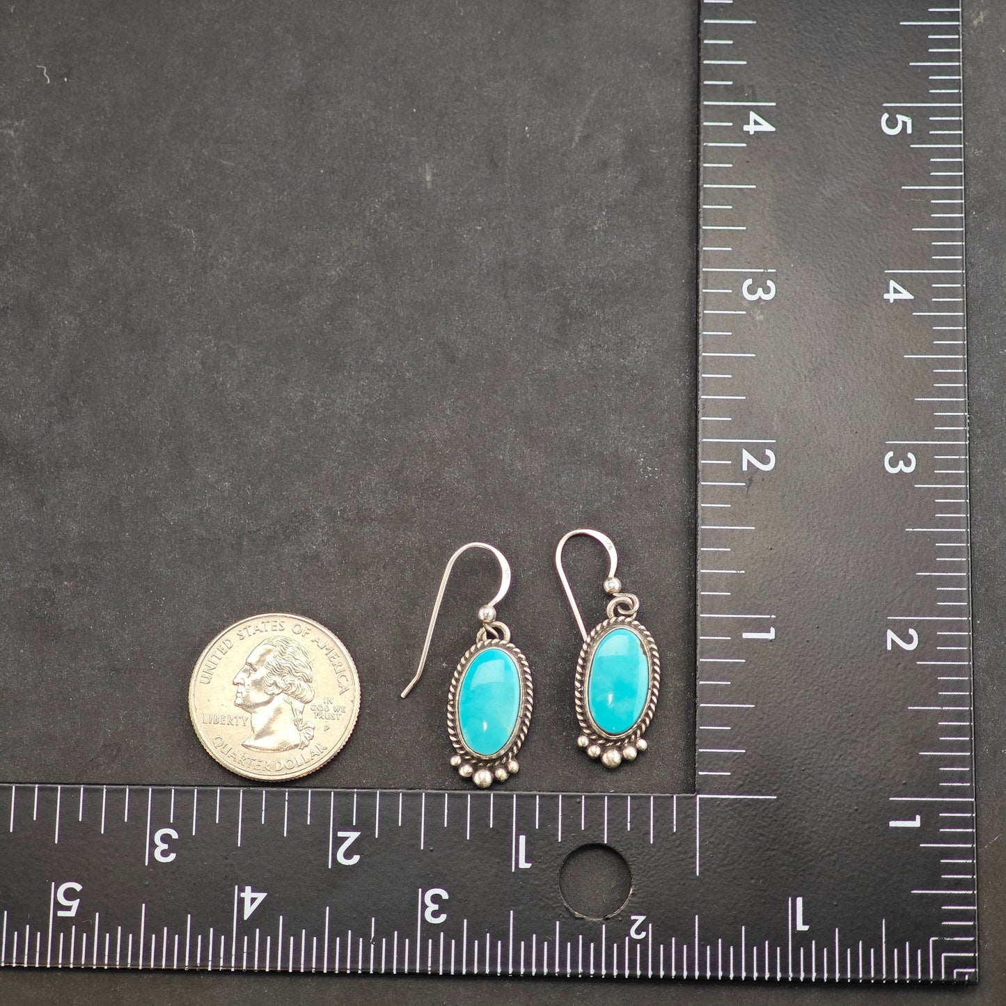 Vintage Native American Blue Turquoise Sterling Silver Hook/Dangle Earrings ER2983