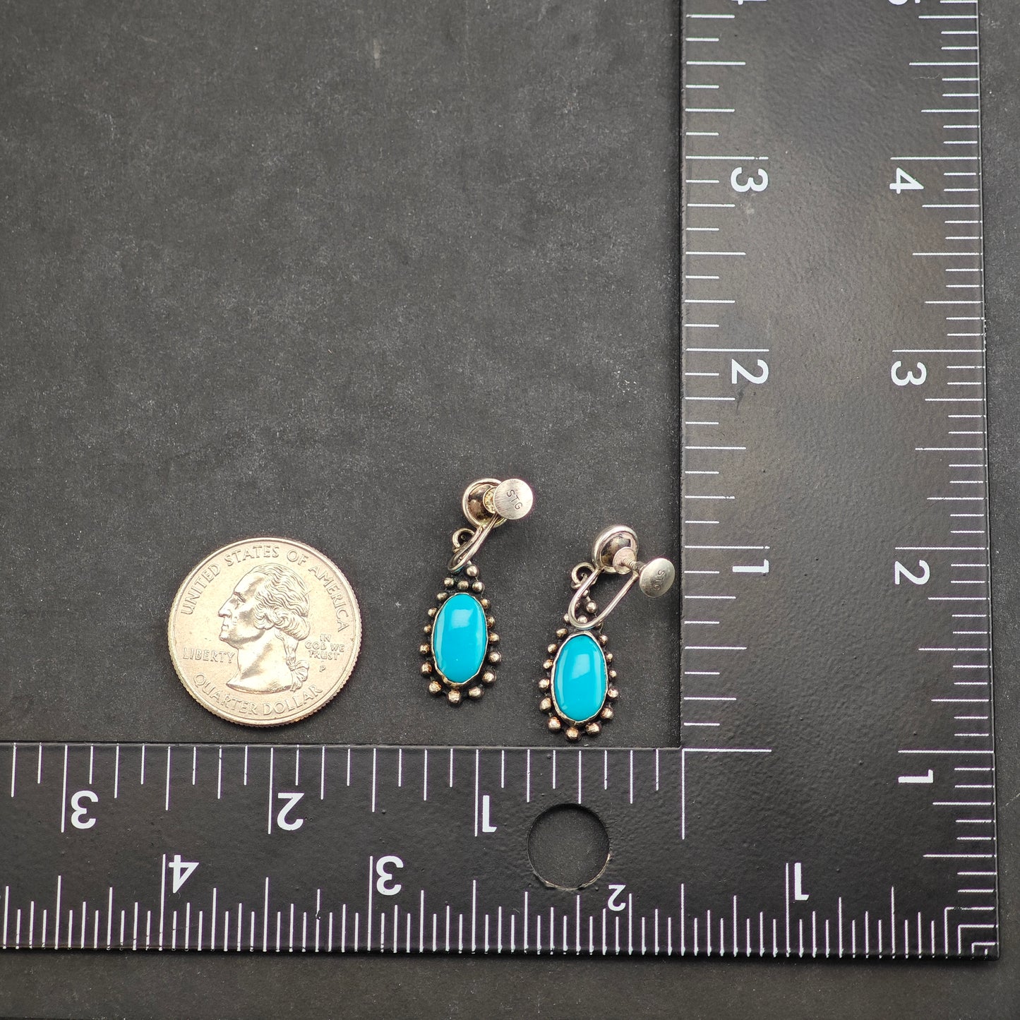 Choice of Vintage Native American Blue Block Turquoise Sterling Silver Screw Back /Dangle Earrings ER2985