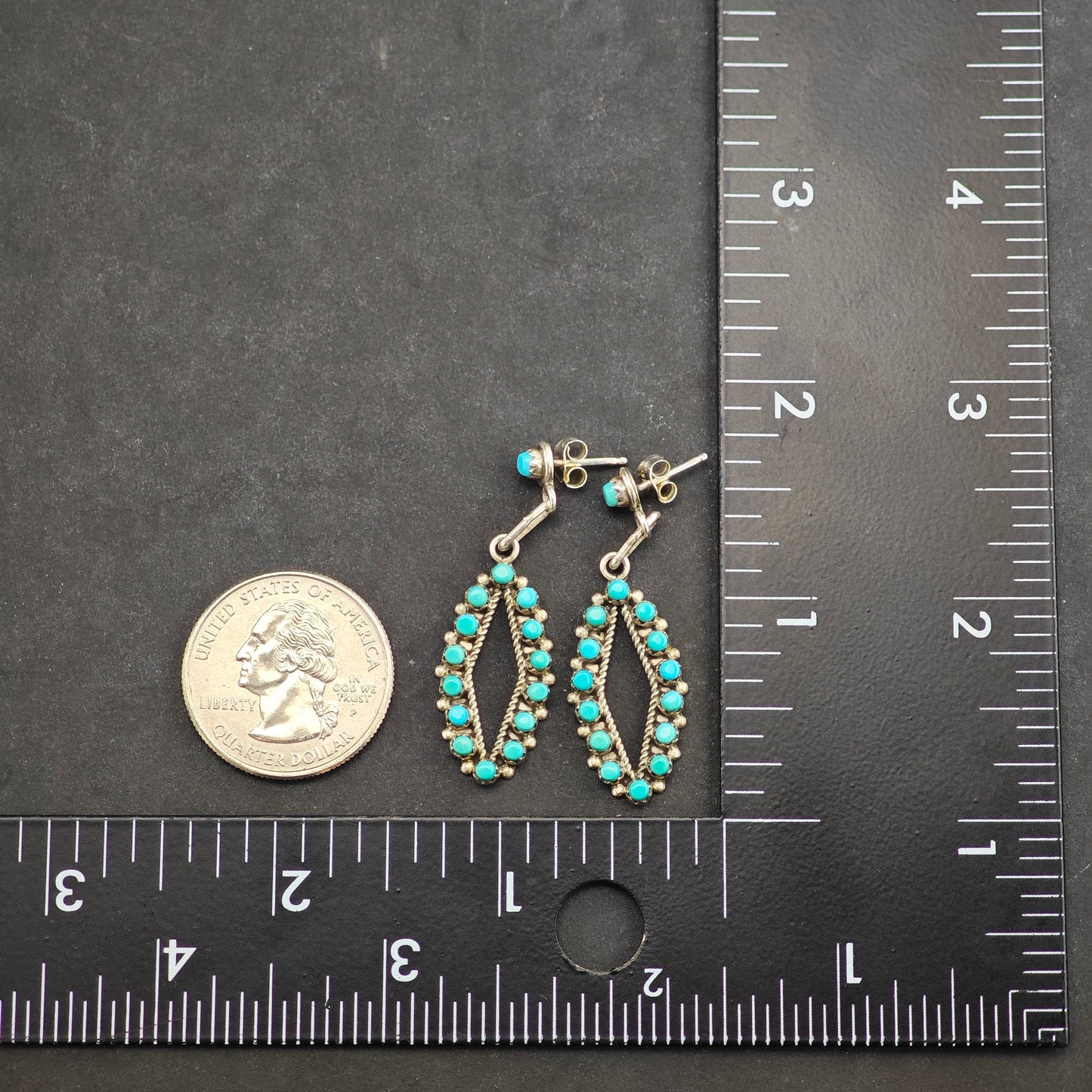 Vintage Zuni Turquoise Cluster Sterling Silver Stud/Dangle Earrings ER2986