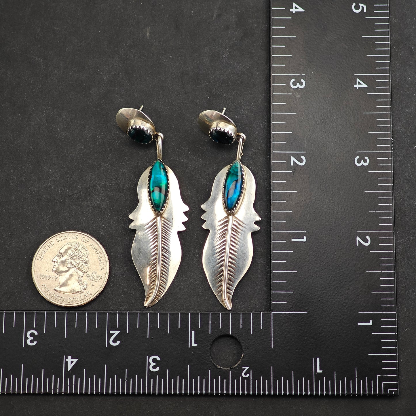 Vintage Native American Abalone Doublet Sterling Silver Stud/Dangle Earrings ER2992