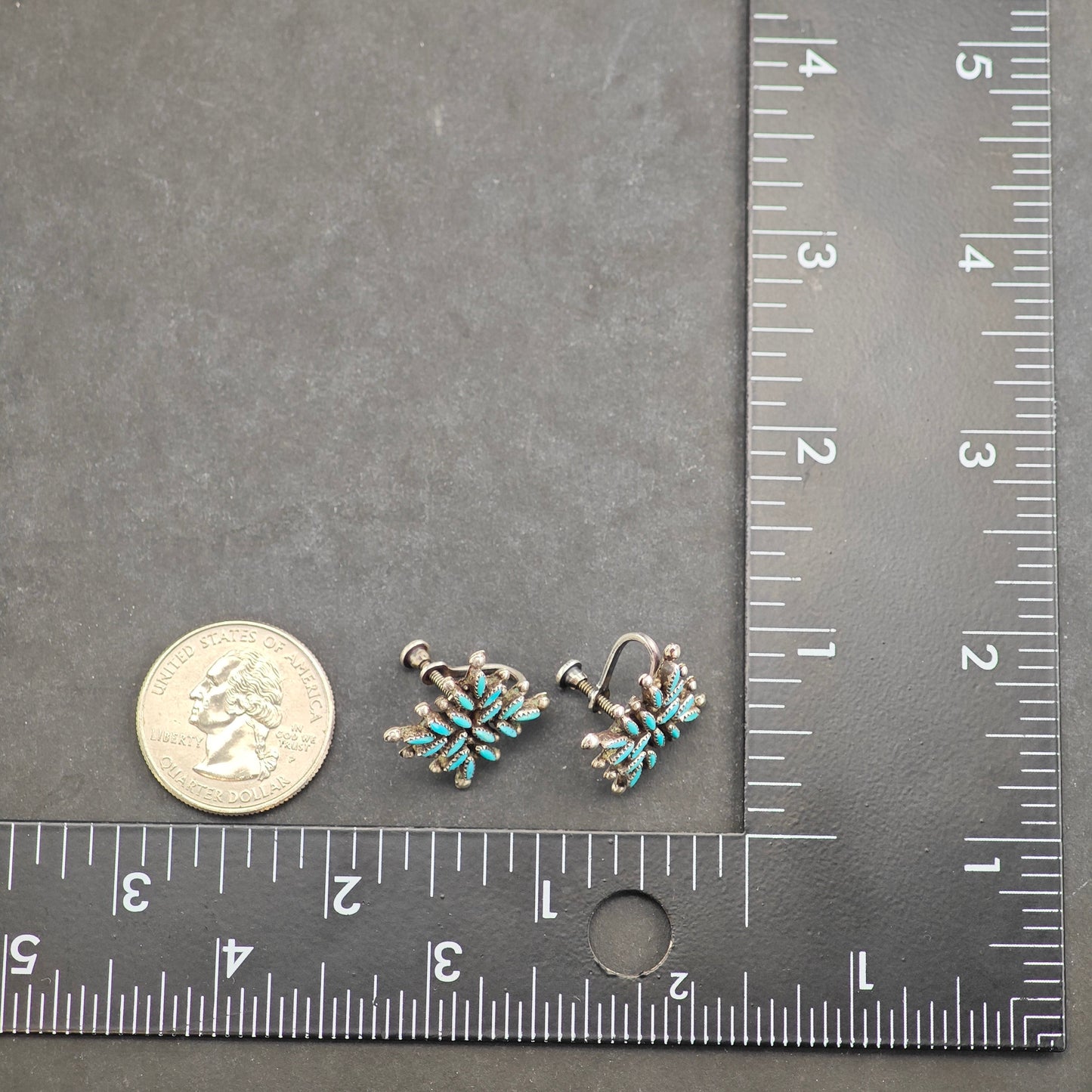 Choice of Vintage Zuni Turquoise Cluster Sterling Silver Screw Back /Dangle Earrings ER2994