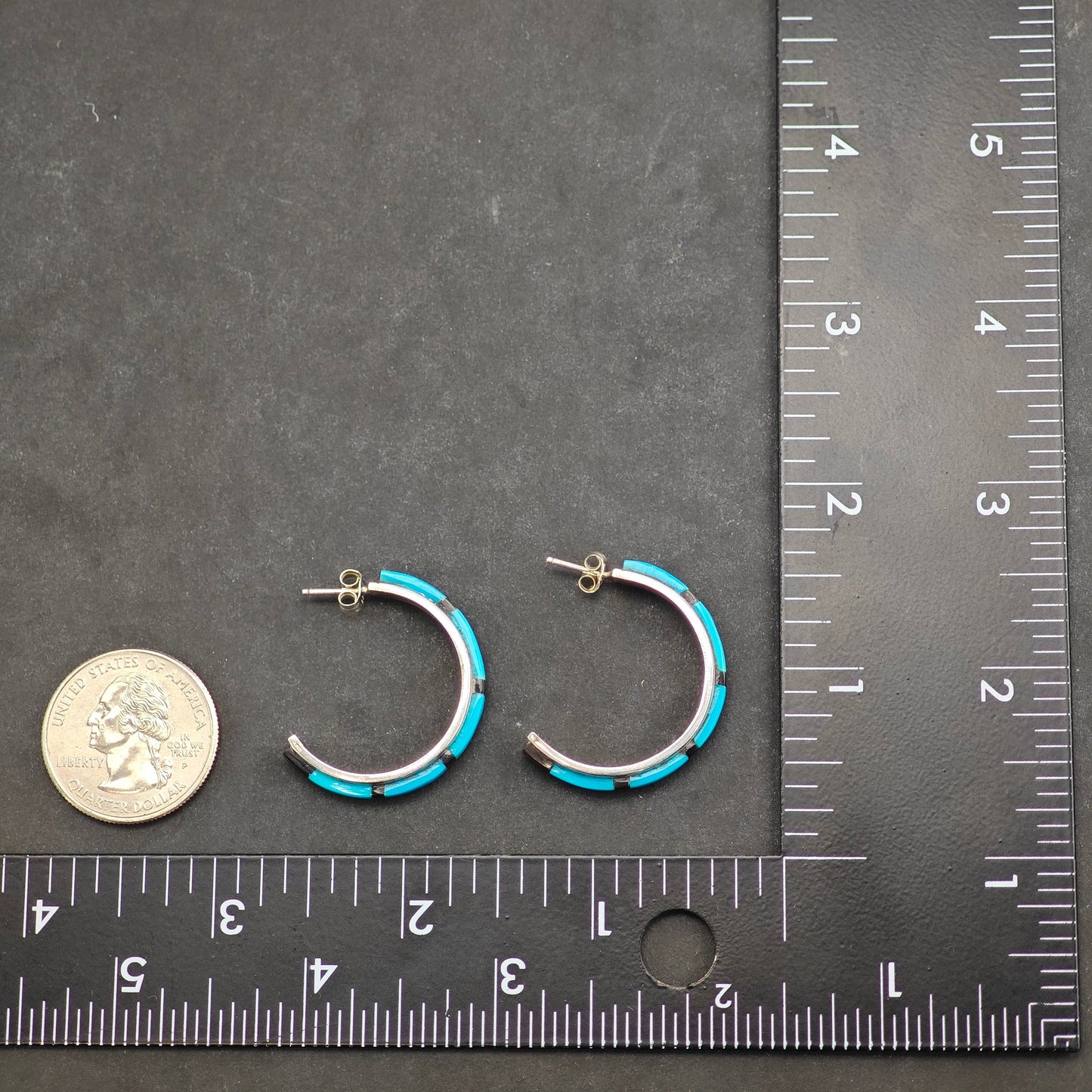 Vintage Native American Turquoise Stamped Bowl Sterling Silver Stud Earrings ER2998