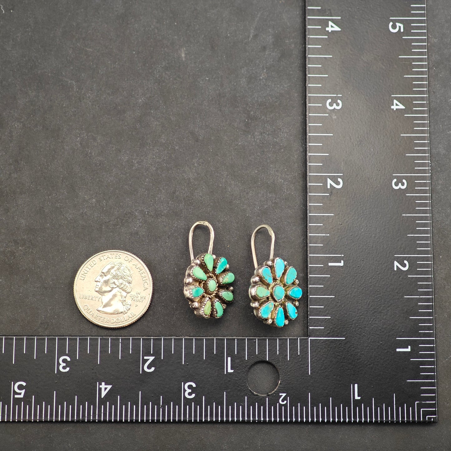Vintage Native American Turquoise Missmatches Sterling Silver Hook Earrings ER3000