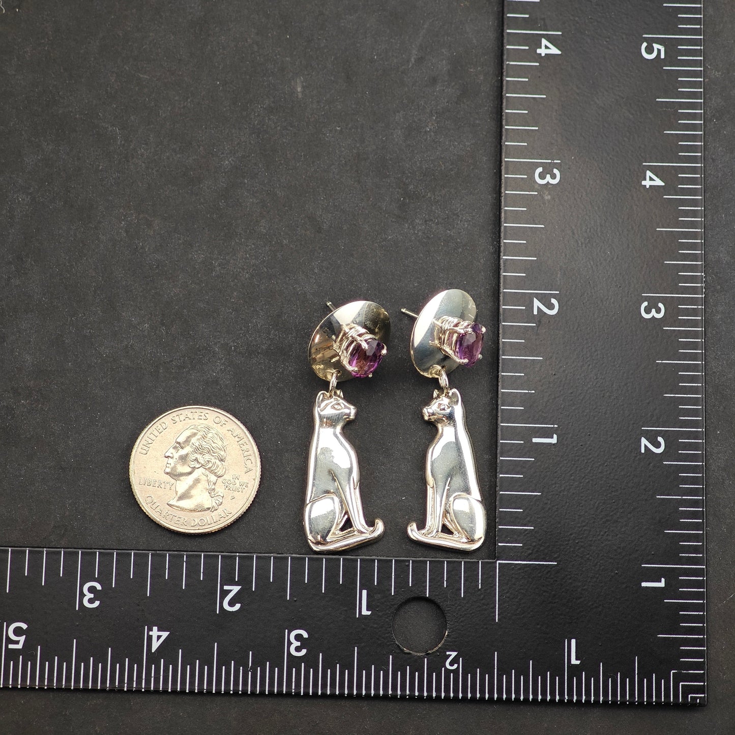 Vintage Carol Felley Amethyst Feline Sterling Silver Stud/Dangle Earrings ER3002
