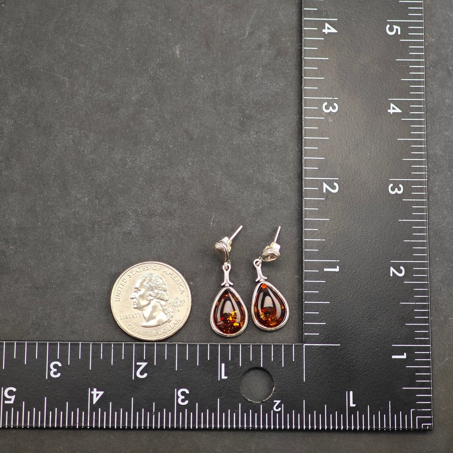 Vintage Amber Teardrop Sterling Silver Stud/Dangle Earrings ER3009