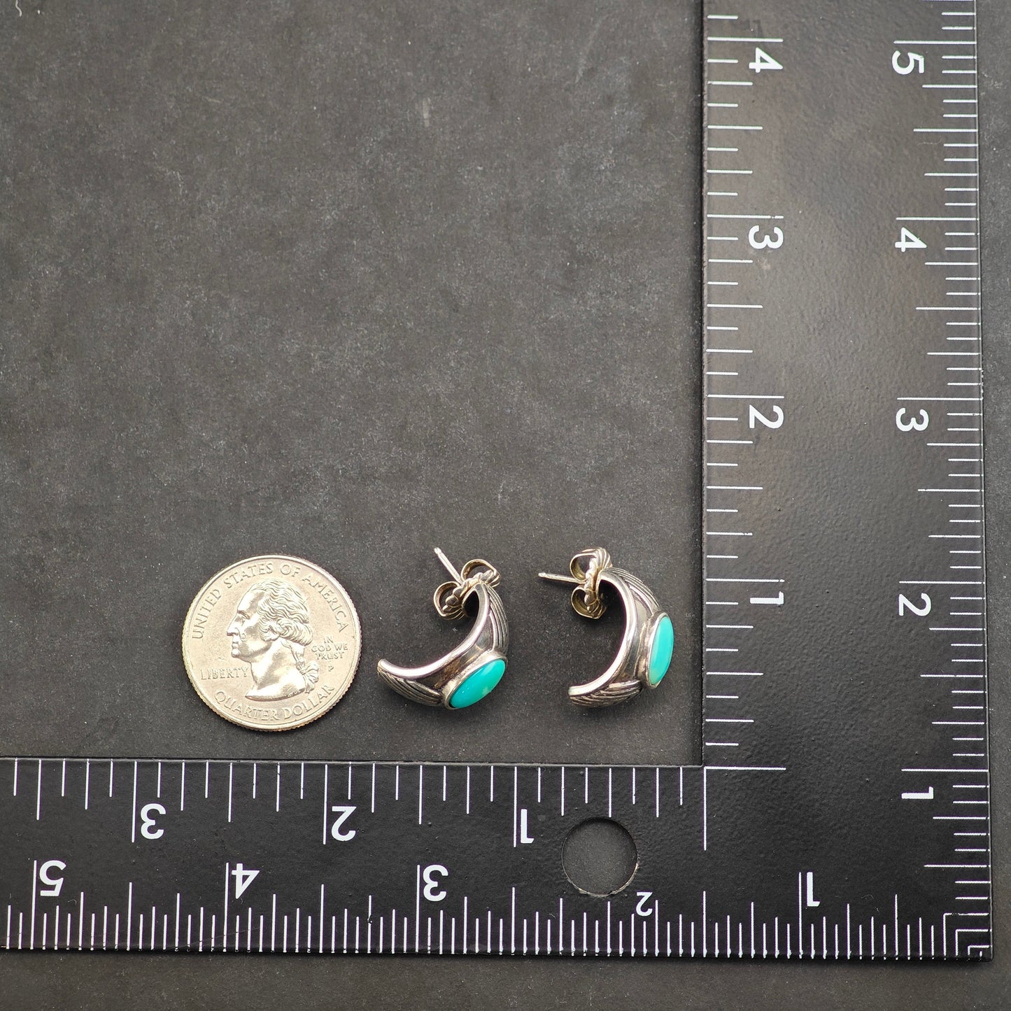 Vintage Relios Turquoise Shell Shape Sterling Silver Stud/Half hoop Earrings ER3044