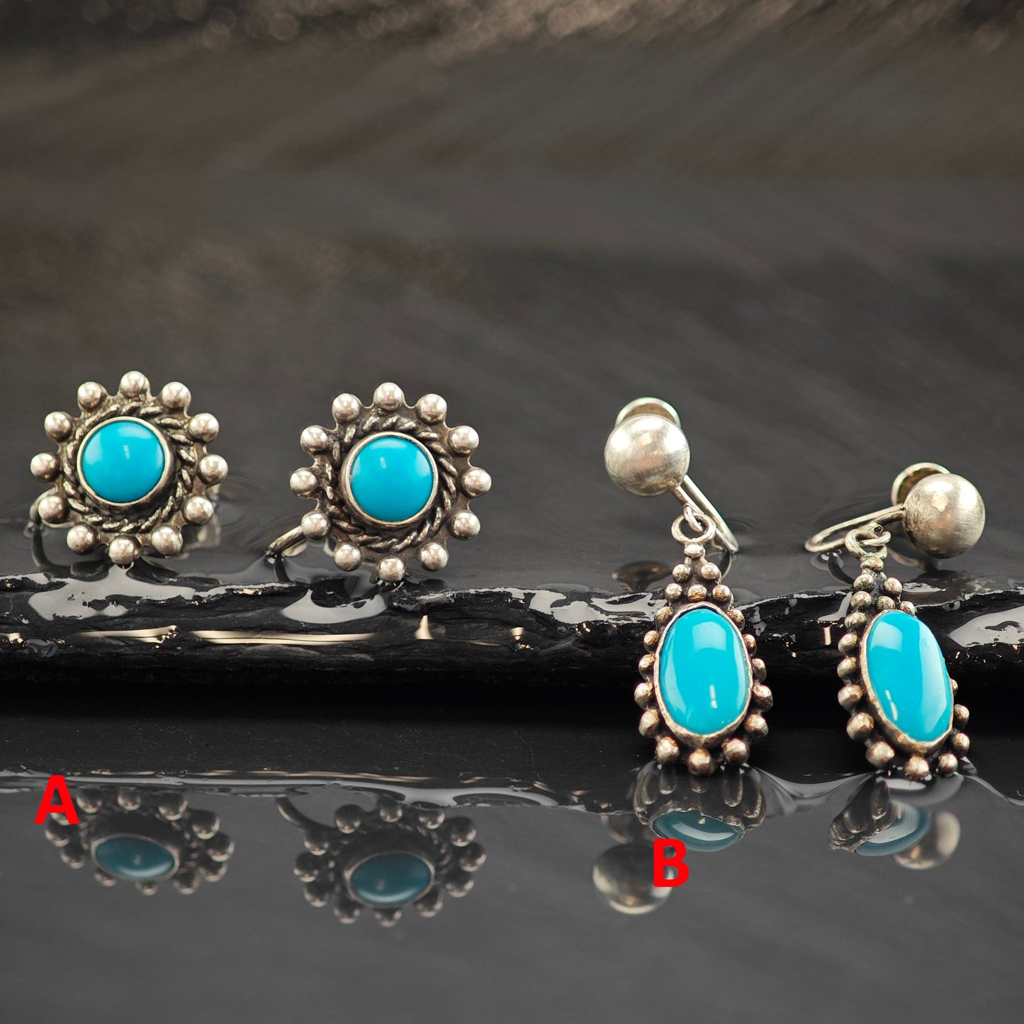 Choice of Vintage Native American Blue Block Turquoise Sterling Silver Screw Back /Dangle Earrings ER2985