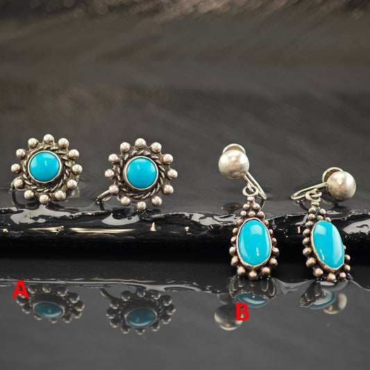 Choice of Vintage Native American Blue Block Turquoise Sterling Silver Screw Back /Dangle Earrings ER2985