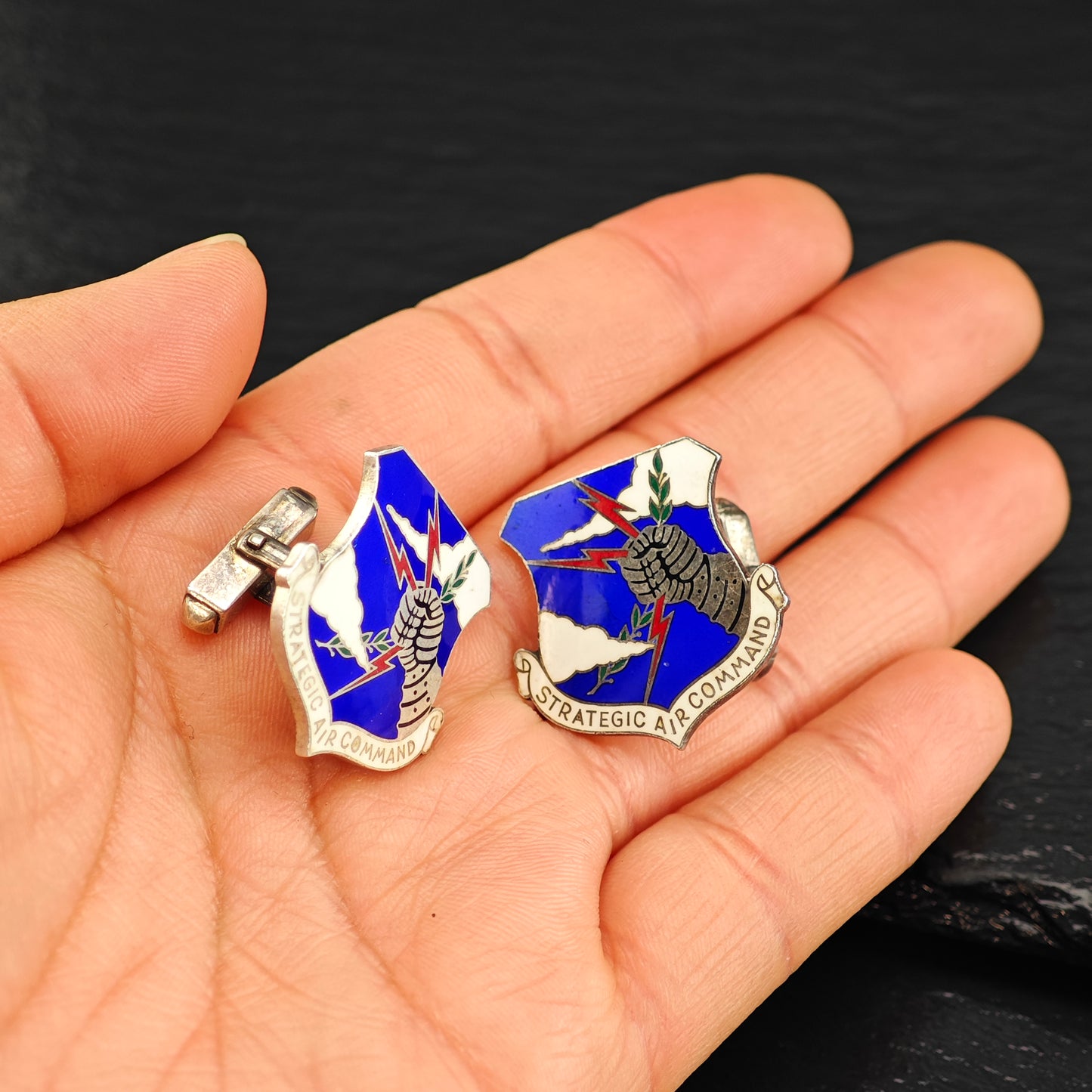 Vintage U.S. Air Force Strategic Air Command, Enamel Cufflinks, Sterling Silver MISC0344