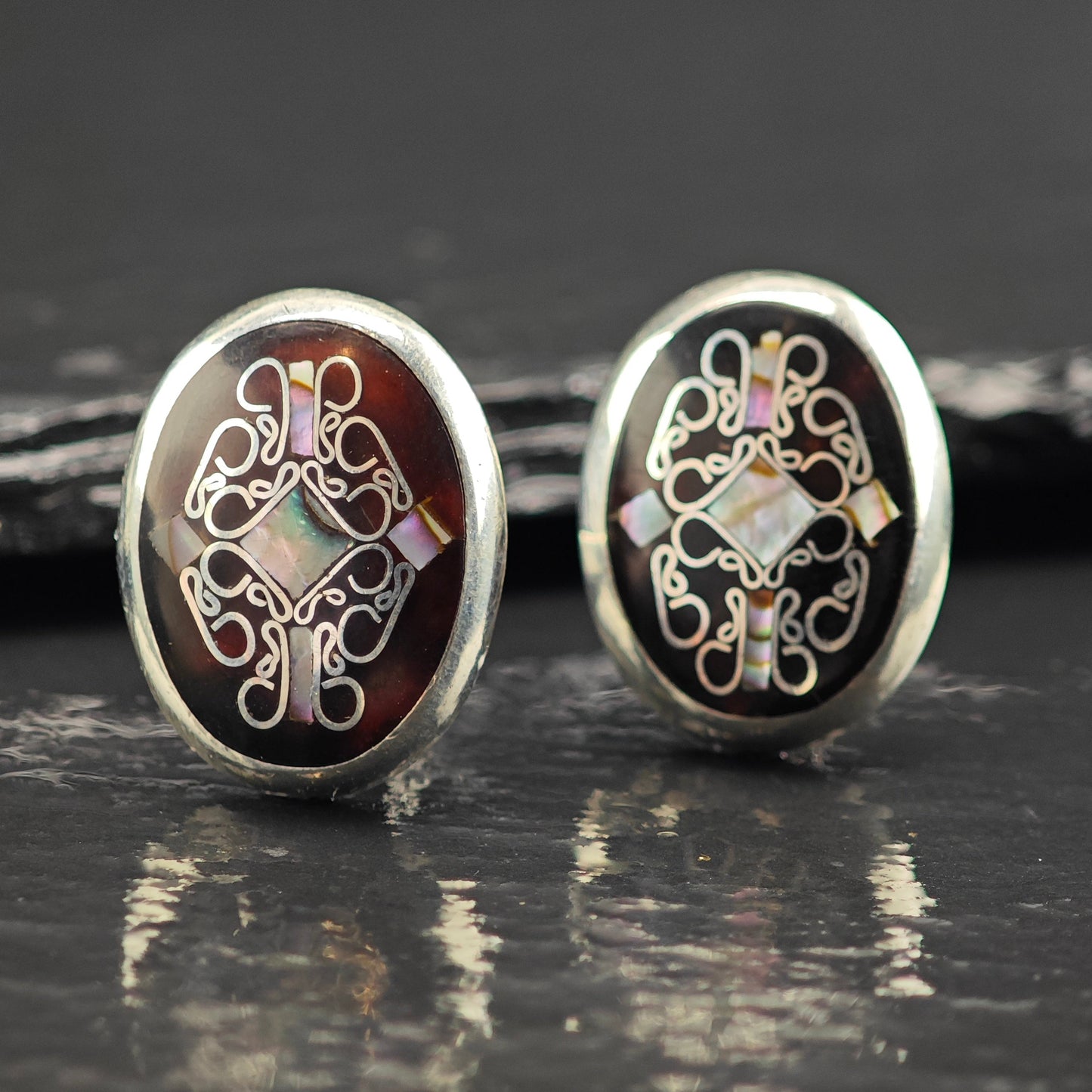 Vintage Mexican, MOP Inlay Cufflinks Sterling Silver MISC0346