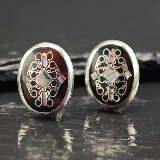 Vintage Mexican, MOP Inlay Cufflinks Sterling Silver MISC0346