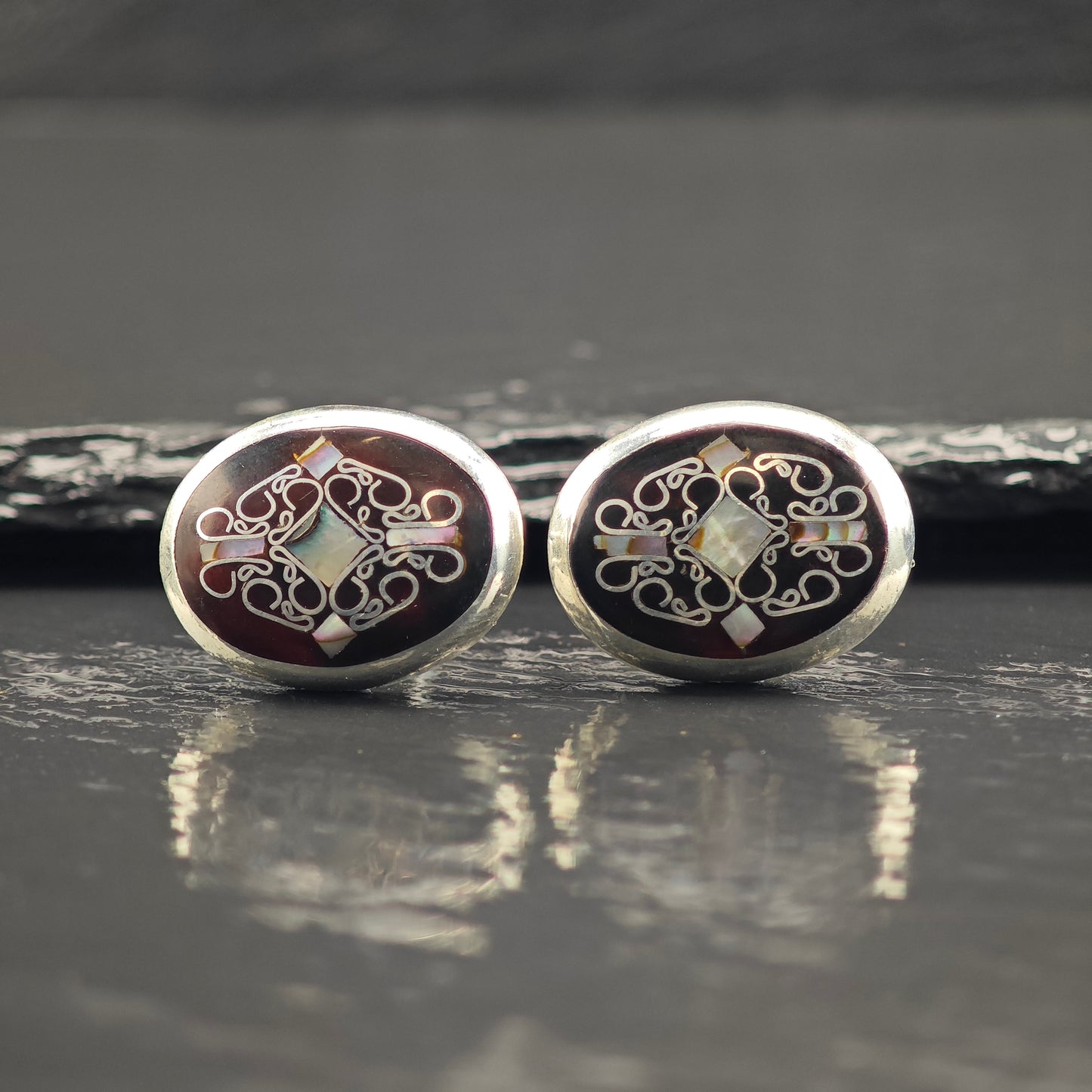 Vintage Mexican, MOP Inlay Cufflinks Sterling Silver MISC0346