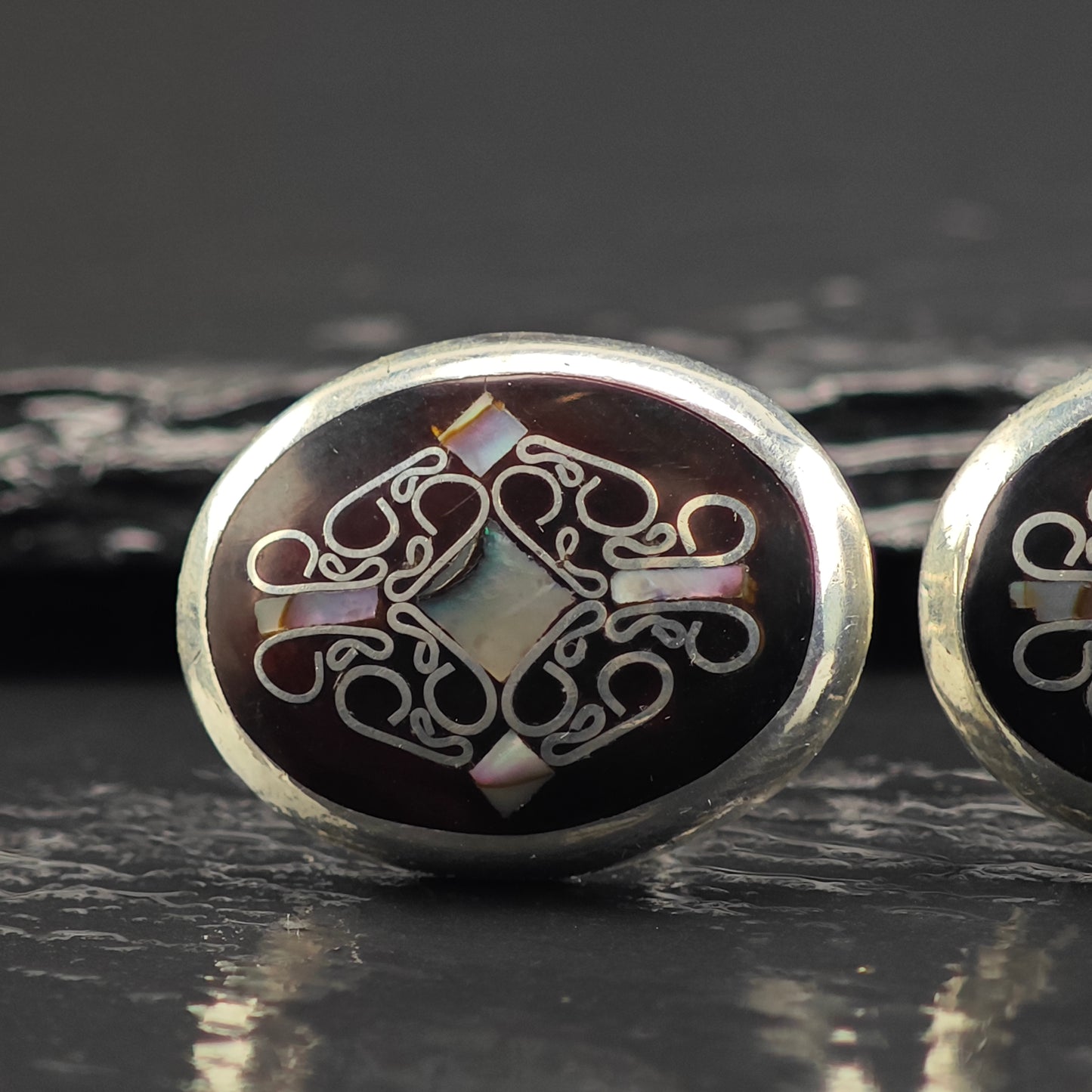Vintage Mexican, MOP Inlay Cufflinks Sterling Silver MISC0346