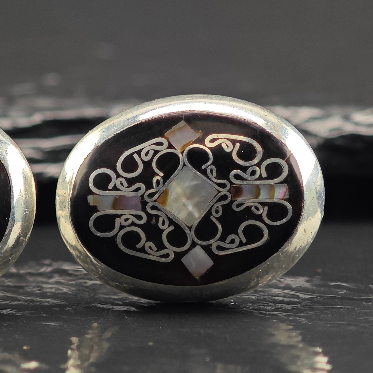 Vintage Mexican, MOP Inlay Cufflinks Sterling Silver MISC0346