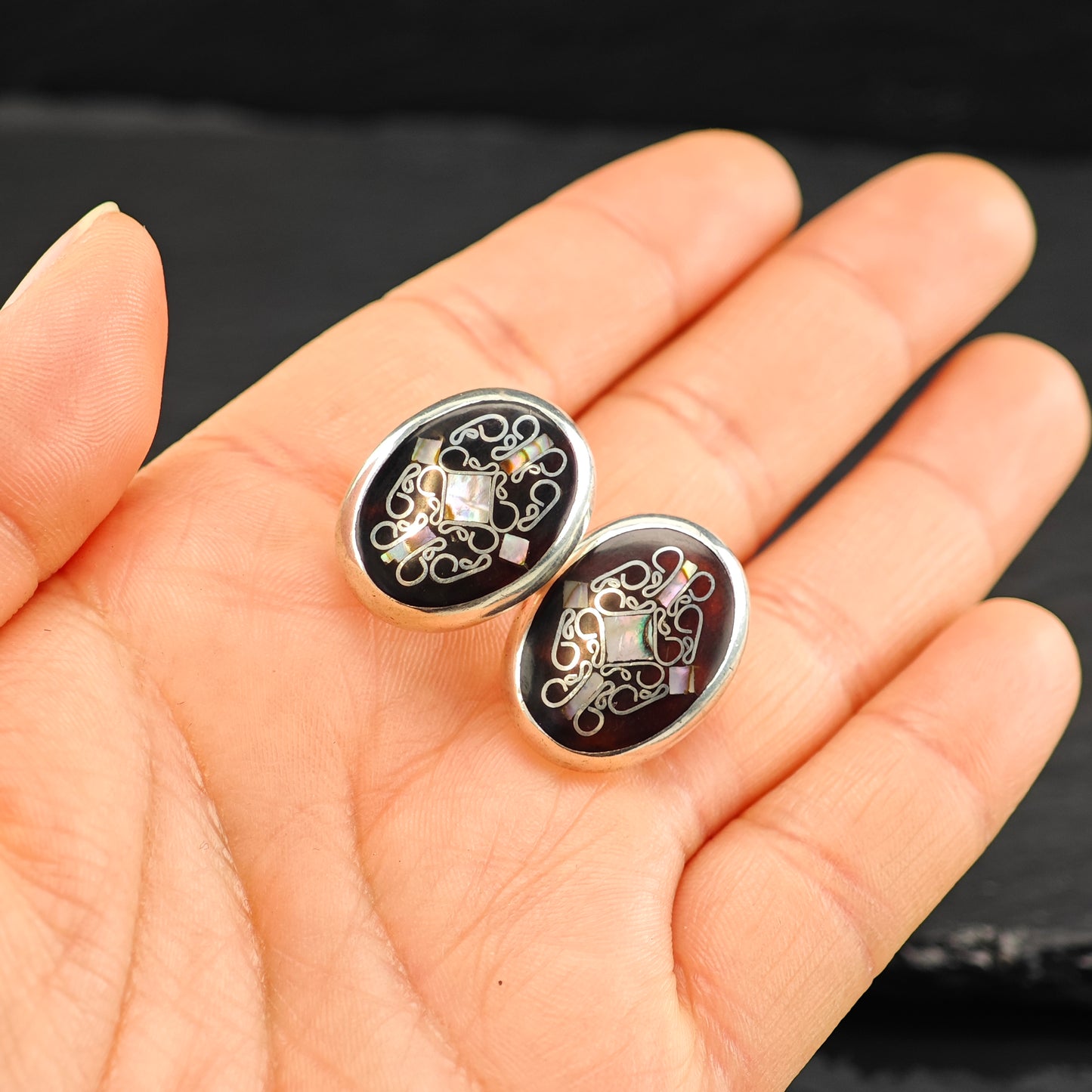 Vintage Mexican, MOP Inlay Cufflinks Sterling Silver MISC0346