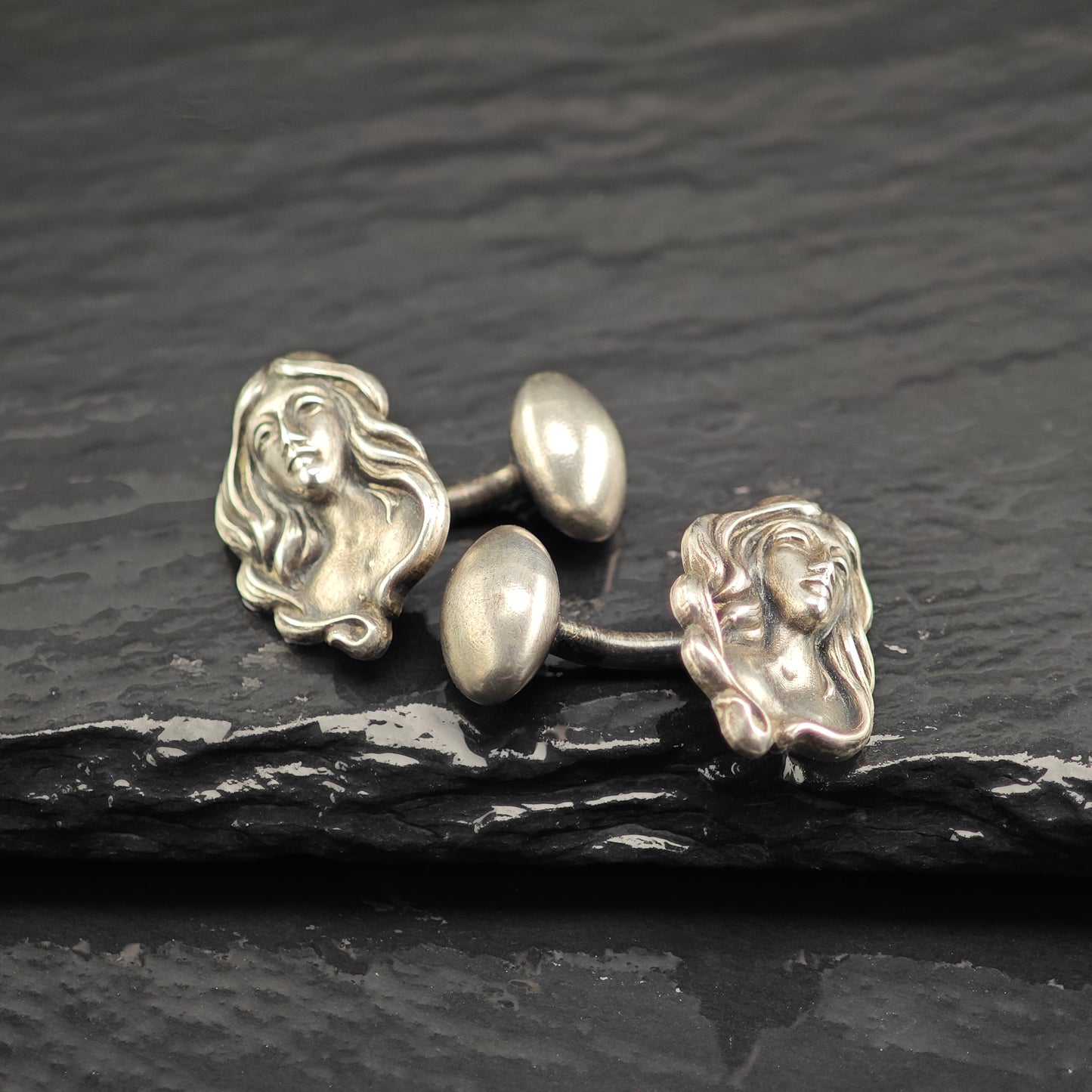 Vintage Art Nouveau Repousse Maiden Cufflinks Sterling Silver MISC0347