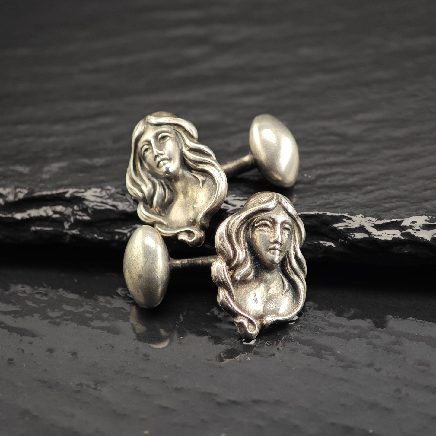 Vintage Art Nouveau Repousse Maiden Cufflinks Sterling Silver MISC0347