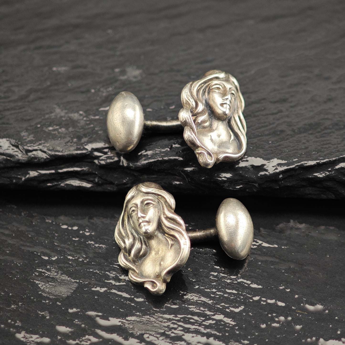Vintage Art Nouveau Repousse Maiden Cufflinks Sterling Silver MISC0347
